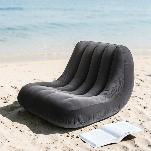 Gwhnk Inflatable Sofa with Backrest - Comfortable Air Couch for Glamping, Guest Room & Living Room - Durable, Soft Flocked Surface - Grey
